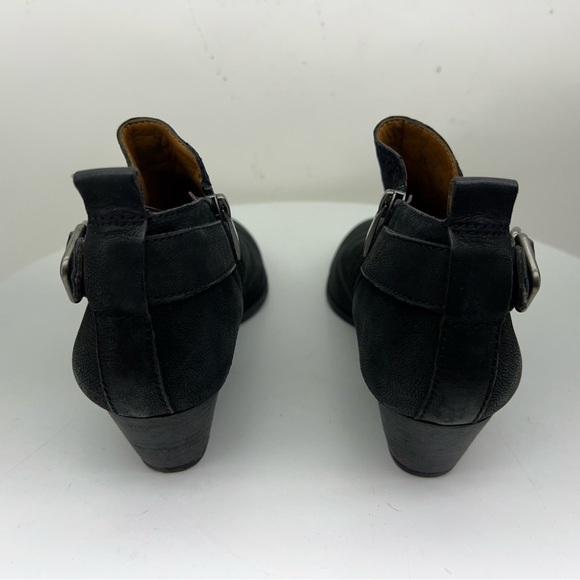 Franco Sarto Heeled Moto Boots Ankle Booties Black Leather Boho Western Fall - Picture 4 of 15